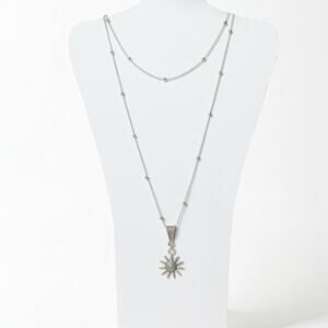 Fashion Double Strand Silver Tone Sunflower Pendant Minimalistic Necklace New